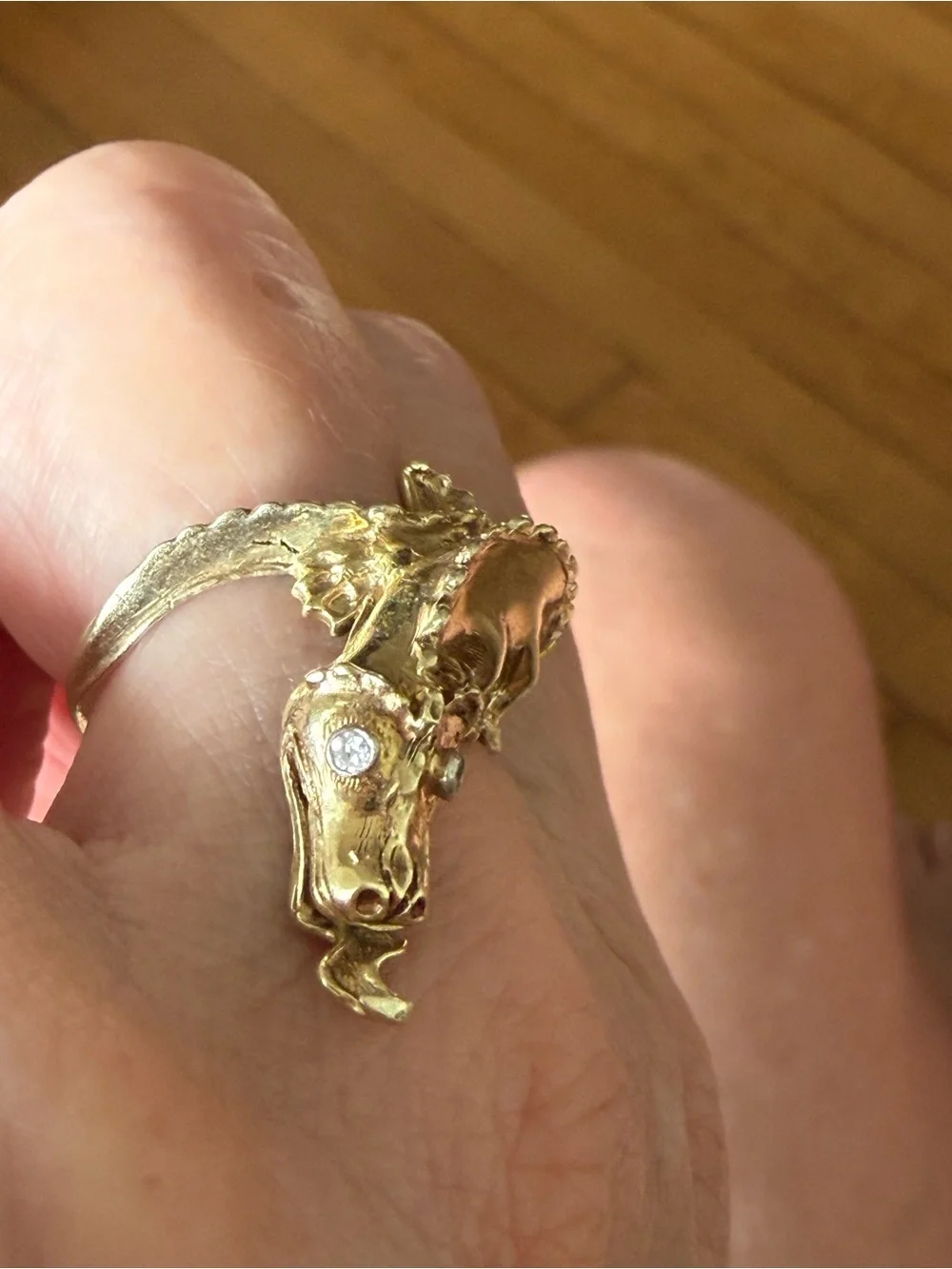 Vintage 14K Gold Dragon Wrap Ring with Diamond Eyes
